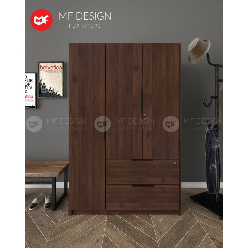 MF DESIGN MORGEN 3 DOOR WARDROBE WITH DRAWER Lock Almari  