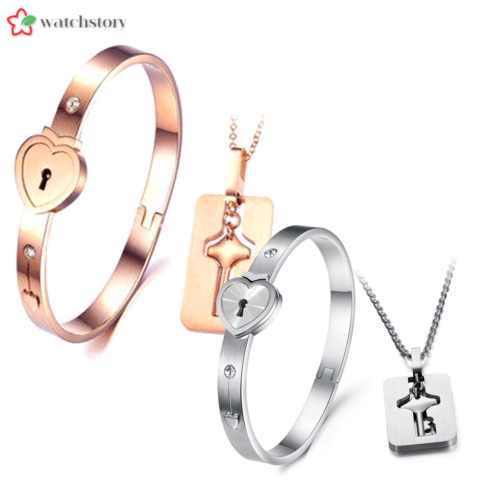 Titanium Steel Concentric Key+Lock Lover's Jewelry Set Couple Necklace ...