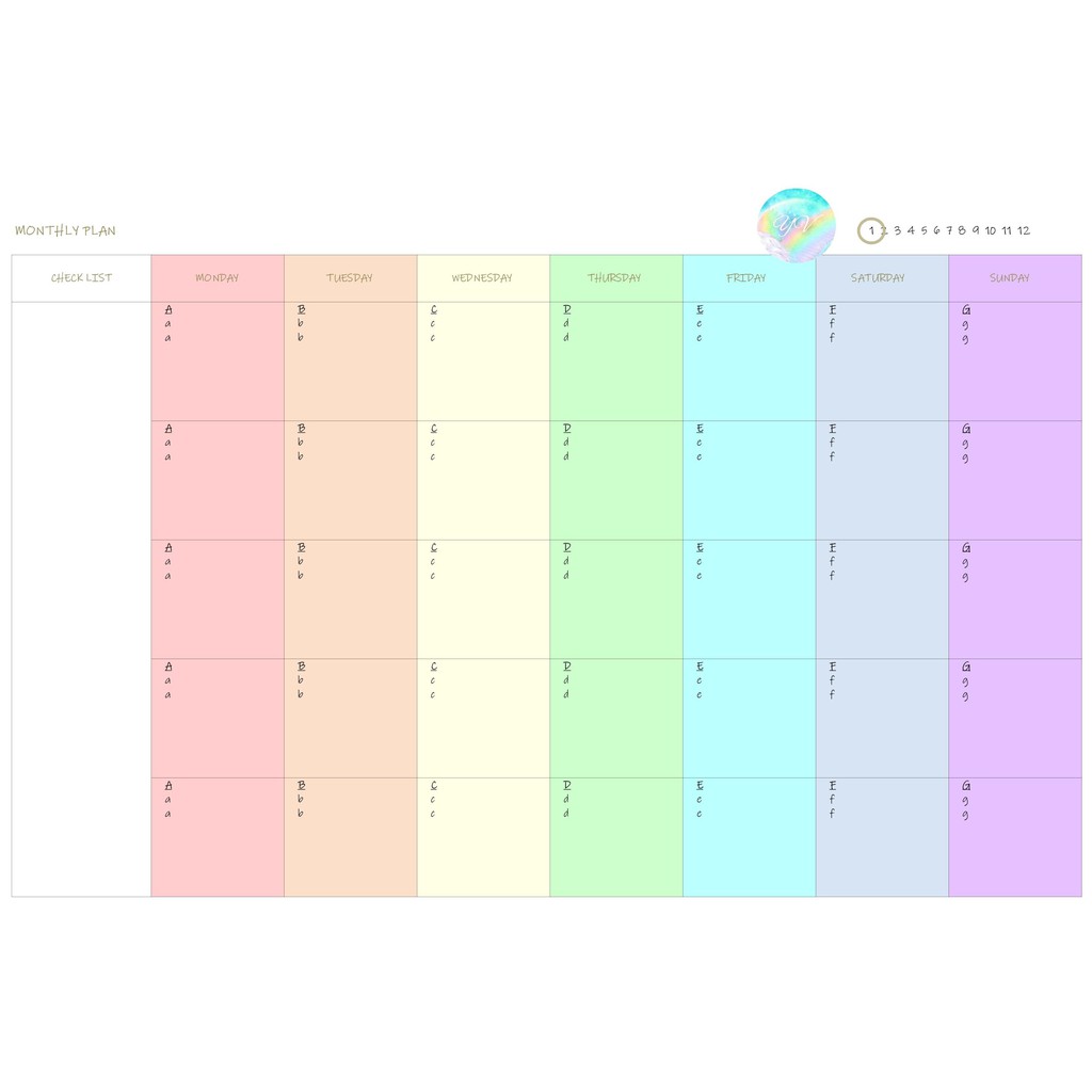 🌈Colorful Monthly Plan 🌱Excel Template - 12 Month - 1 Month 1 Worksheet ...