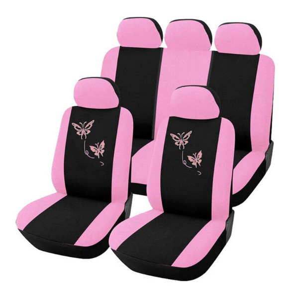 5 Seats Car Seat Covers Fabric Butterfly Style Pink Purple Lady Girl Car Interior Accessories Myvi Viva Axia X70 Saga