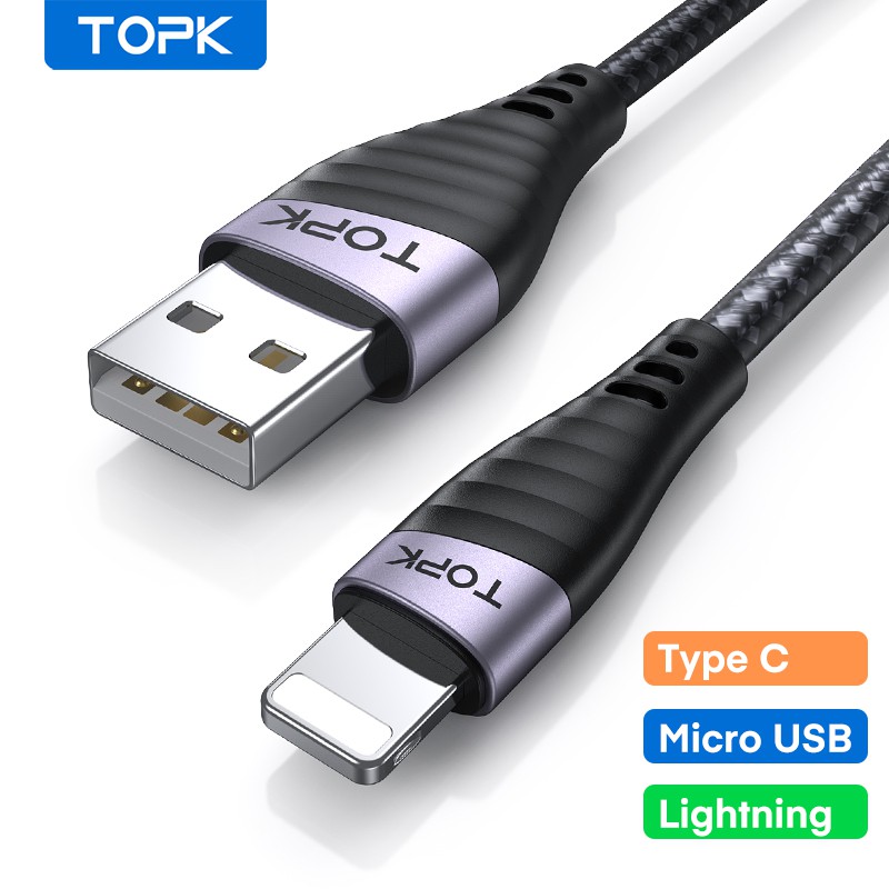 TOPK AN15 Micro USB Type C iPhone Cable Fast Charging Phone Charger ...