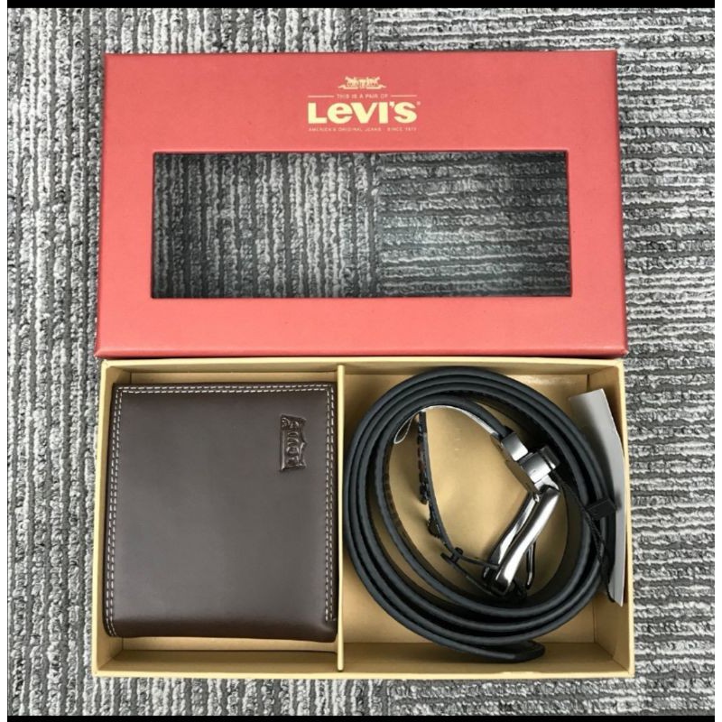 Levix Genuine Leather Men Wallet+Belt set for gift branded men belt men short wallet set