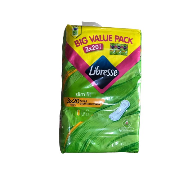 Libresse Pads Slim Sanitary Pads 24cm (Non Wings) Value Pack (3x20s