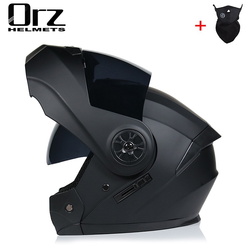 Safety modular flip motorcycle helmet double lens builtin sun visor