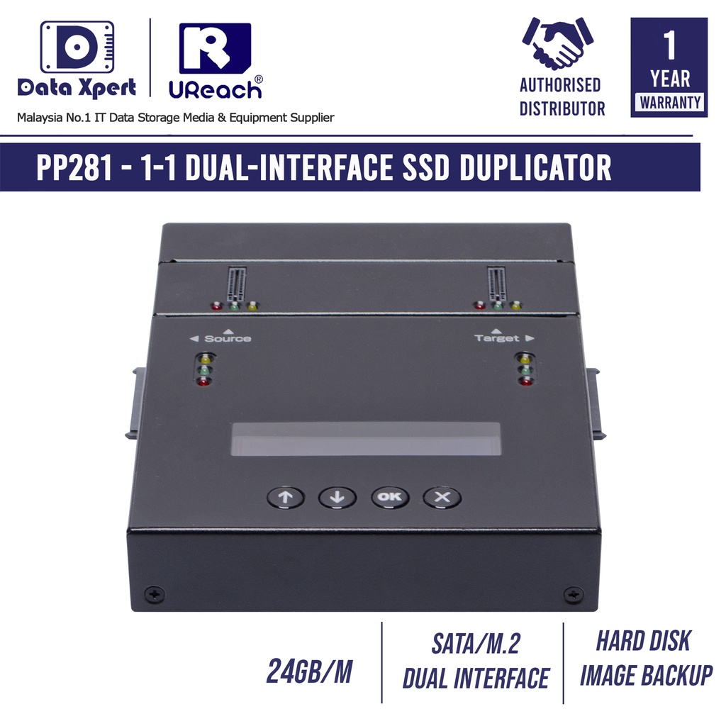 U-Reach PP281 1 to 1 M.2 SATA/NVME Dual-Interface Hard Disk Images Backup SSD Duplicator & Data Eraser