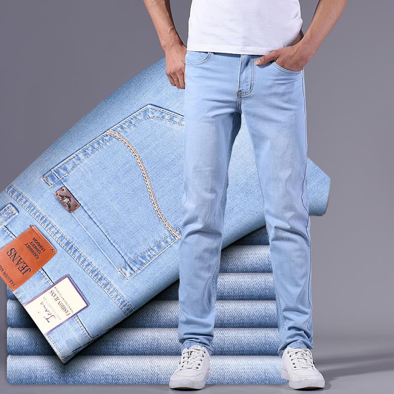 Elastic Light Colored Jeans Men Loose Straight Thin Light Blue Denim Pants Shopee Malaysia