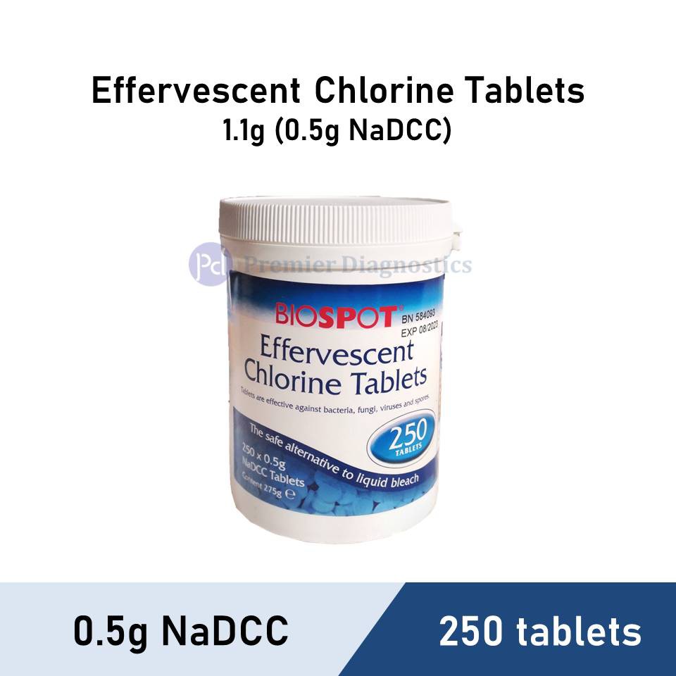 Biospot Effervescent Chlorine Tablets 1.1g (0.5g NaDCC) 250 tablets