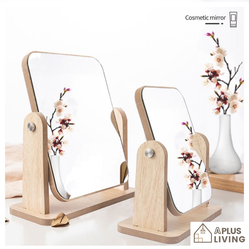 Minimalist Desk Mirror Wooden 360 Degree Swivel Single-Sided Makeup Table Mirror Portable Foldable Mirror 简约木质桌面旋转化妆镜