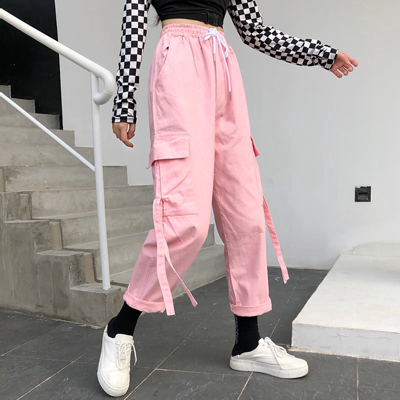 black and pink cargo pants