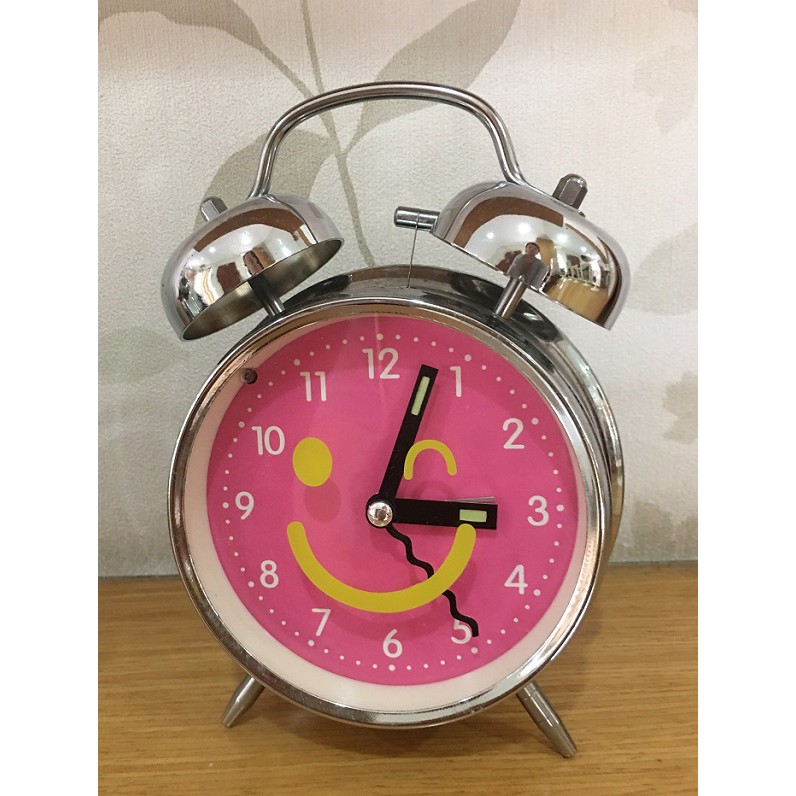 Twin Bell Alarm Clock Super Loud Sound Smiley Face Pink With Lighting