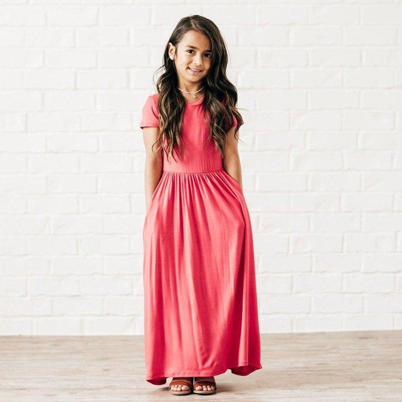 Childrens Kids Girl Cootto Casual Short Sleeve Maxi Dress