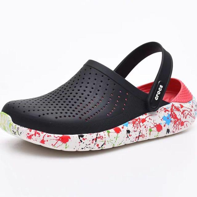 crocs red black