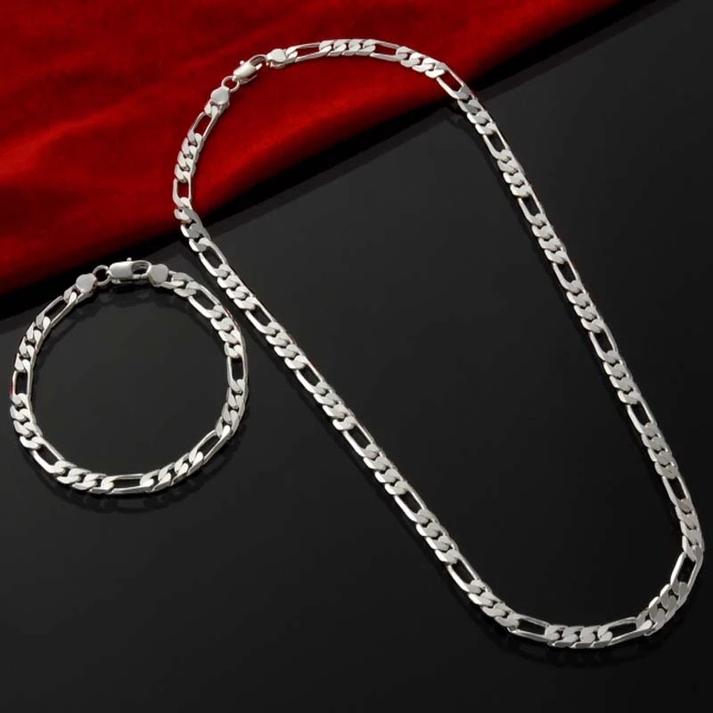 【Ready STOCK】Hot sale 925 silver 4MM chain for men Women Bracelet Necklace jewelry set Christma gifts charms wedding