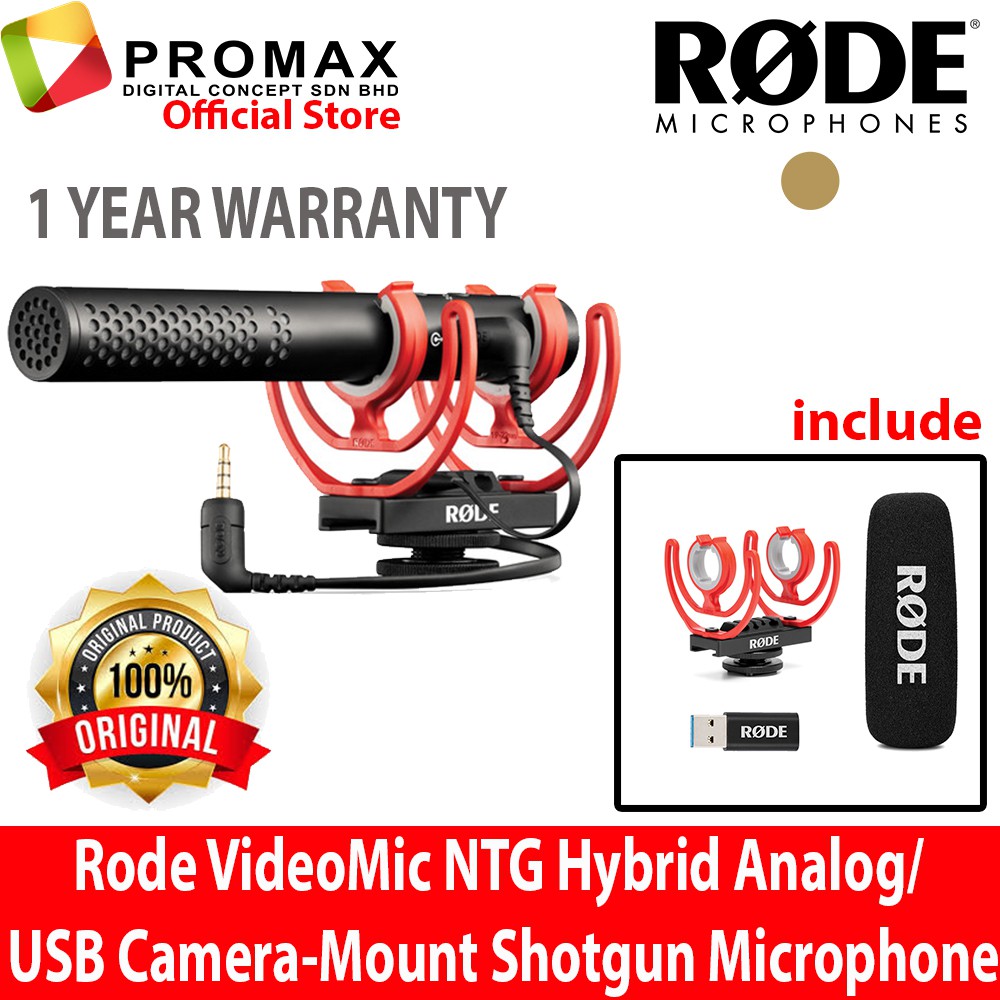 Rode VideoMic NTG Hybrid Analog / USB CameraMount Shotgun Microphone