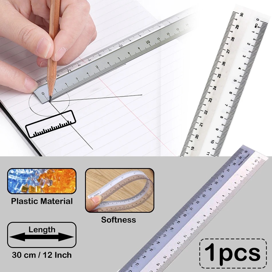 Flexible Straight Ruler 30cm 12 Inch Soft Plastic Measuring Tool 3pcs