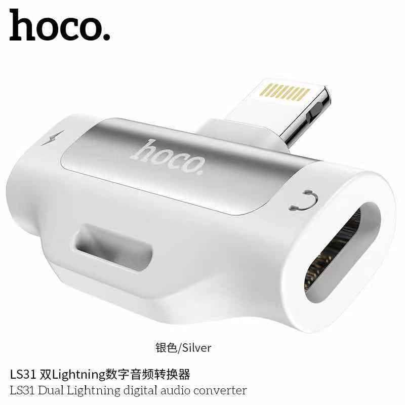 HOCO LS31 Mini 2 In 1 Dual Ports Headphone Jack Adapter Charger Splitter Digital Audio Cable Aux Converter for iPhone