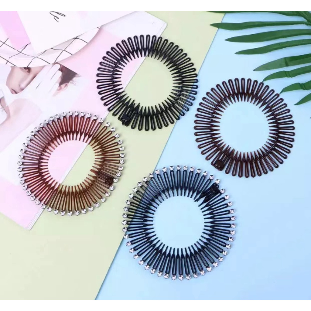 100% Belief Cute Plastic Full Circle Stretch Flexible Hair Comb Teeth Headband Hair Band Clip