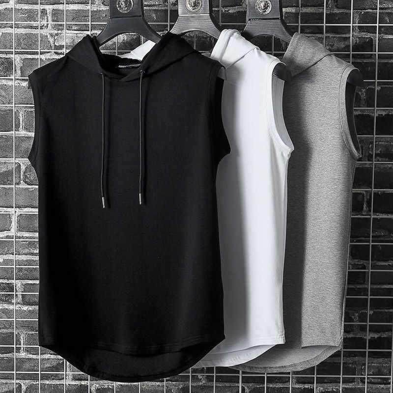 READY STOCK Korean Vest Men Trend Sport Vest Tactical Vest Hooded Loose Sleeveless T-shirt Men T12