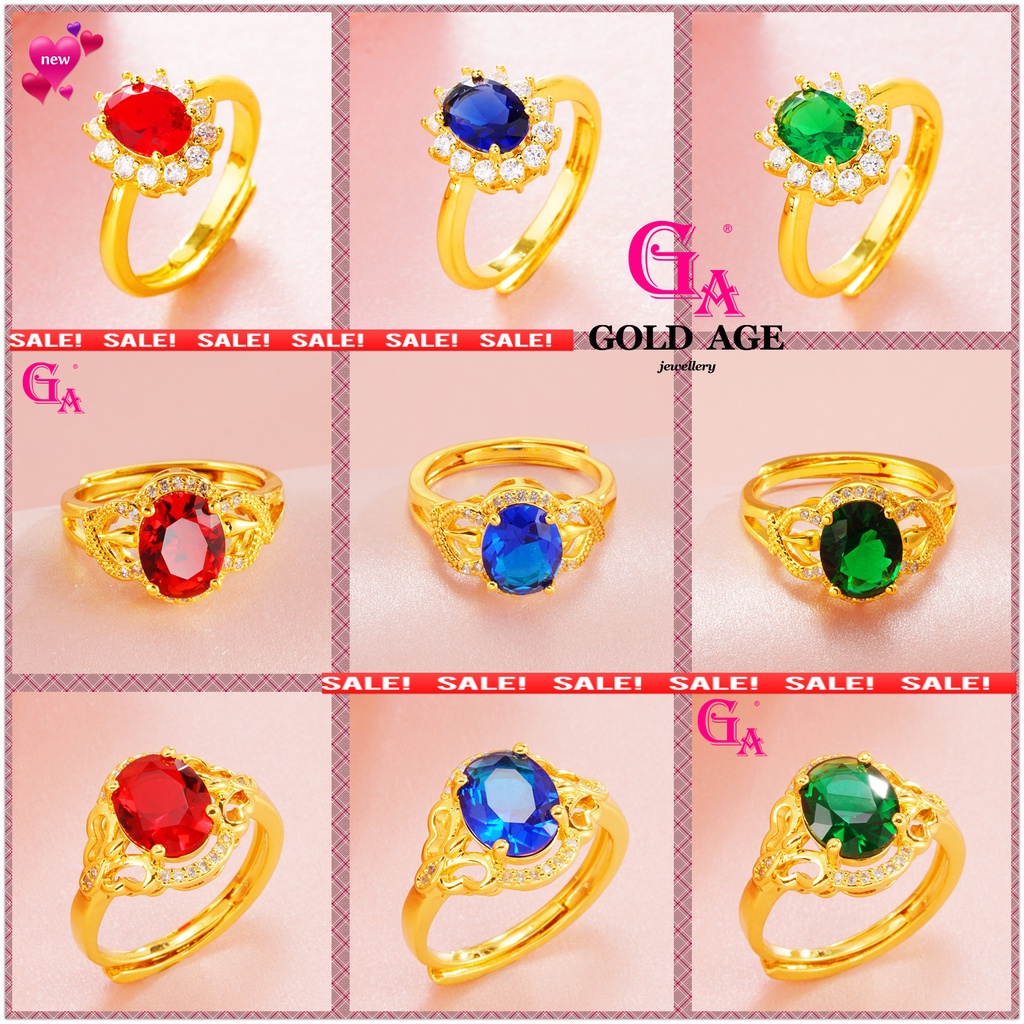 GA Jewellery Fashion Accessories Cincin EMAS Ready Stock Adjustable Diamond gold plated batu permata COCO Ring 24k Jad Korea PEREMPUAN bangkok