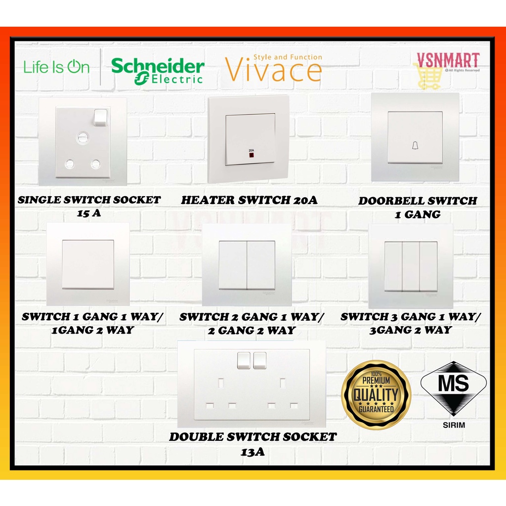 SCHNEIDER VIVACE SERIES WHITE SWITCHES & SOCKETS SIRIM APPROVED ...