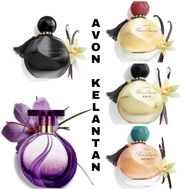 AVON Far Away Eau de Parfum Sprays 50ml  (Classic/Glamour/Gold/Infinity/Rebel/Royale) with a Fragrance Tassel Bag