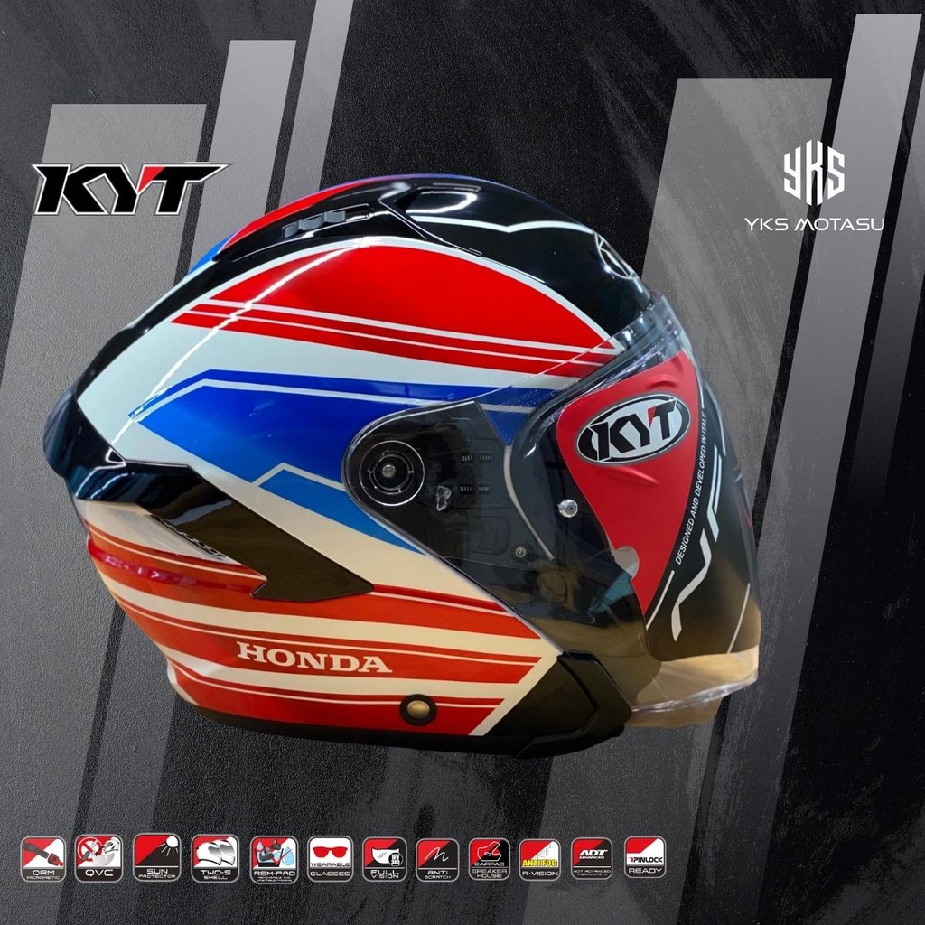 Kyt Nfj Casc Honda Trico White Red Blue Double Visor Open Face Helmet Special Edition Shopee Malaysia