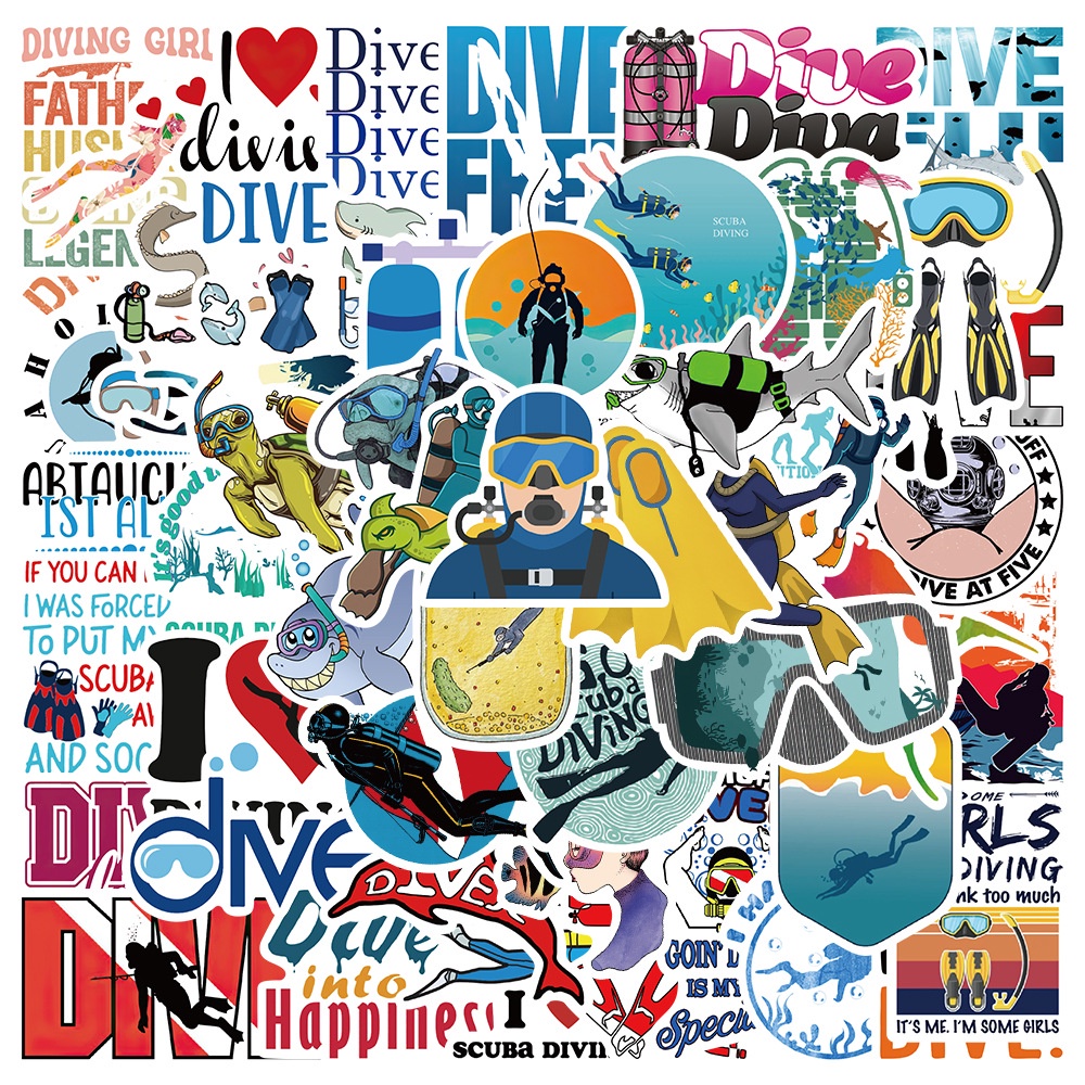 【Diving 】50pcs Extreme Sports Diving Graffiti Stickers Notebook Helmet Decorative PVC Waterproof Stickers