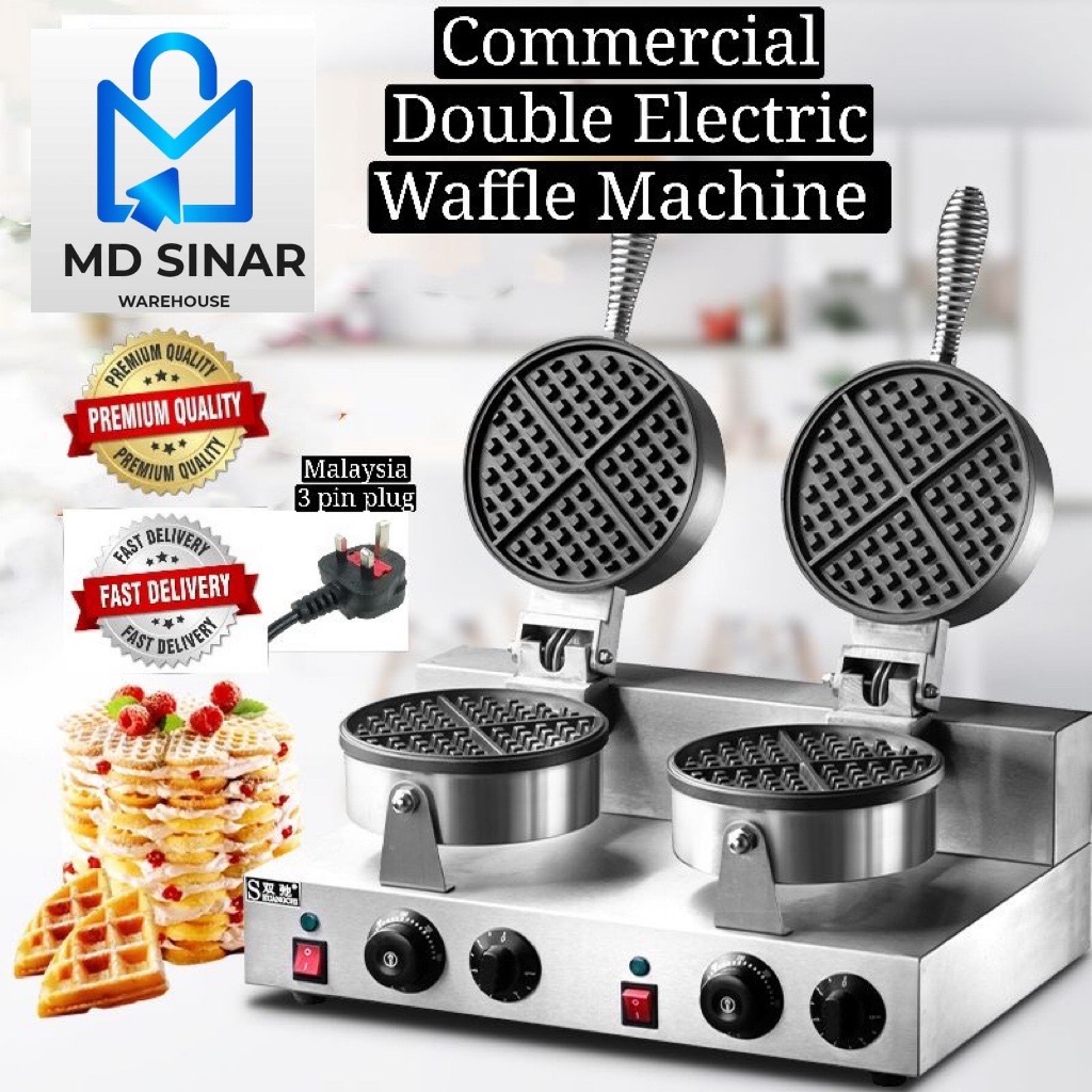 MD SINAR Commercial Single Head & Double Head Electric Waffle Maker Stainless Steel Non-Stick Waffle Mesin