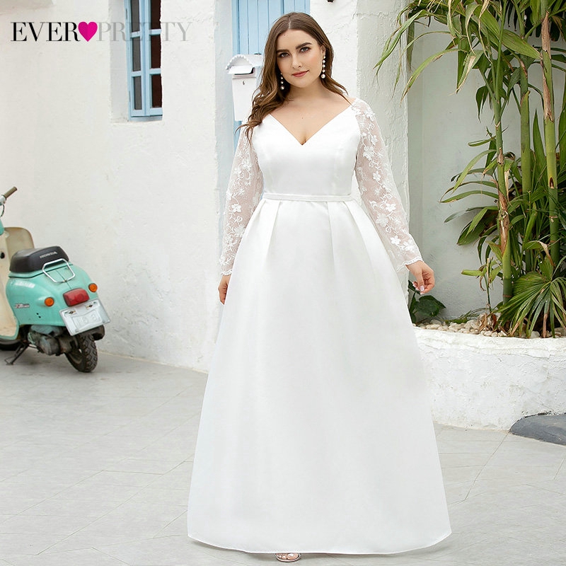 Plus Size White Wedding Dresses Ever Pretty EP00707WH A-Line V-Neck