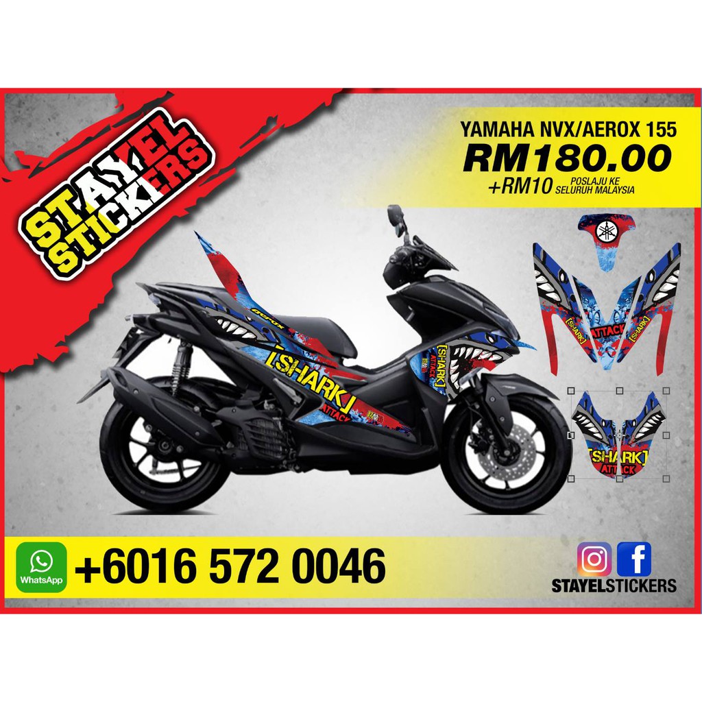 Yamaha Nvx Aerox Shark Custom Stickers Shopee Malaysia