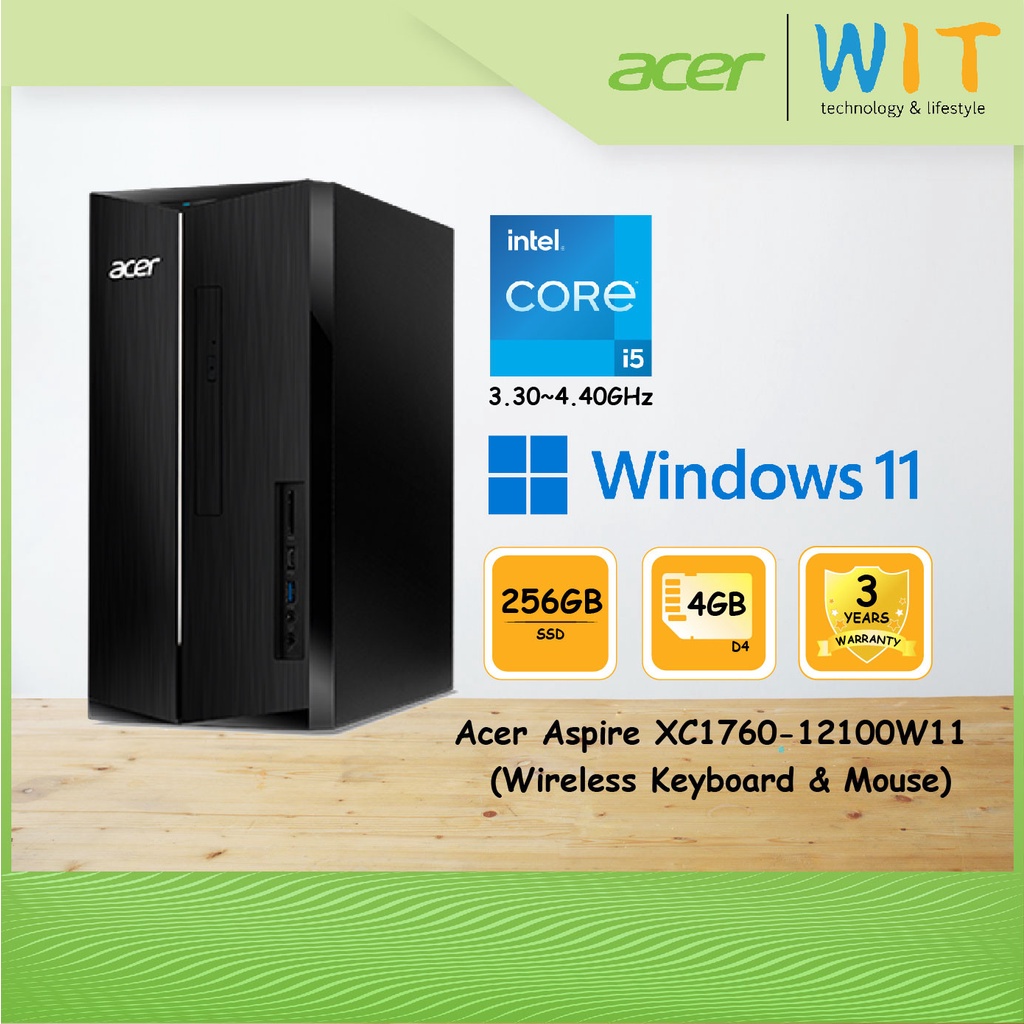 Acer Aspire TC1760-12400/12100W11/Intel Core i5-12400-i3-12100/4GB D4/256 SSD/Windows 11/3 Years Local Onsite Warranty