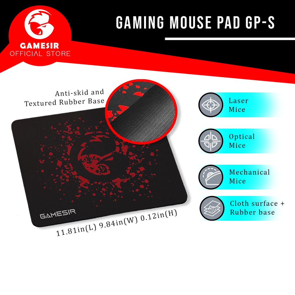 GameSir Gaming Mouse Pad with Cloth Surface and Rubber Base GPS