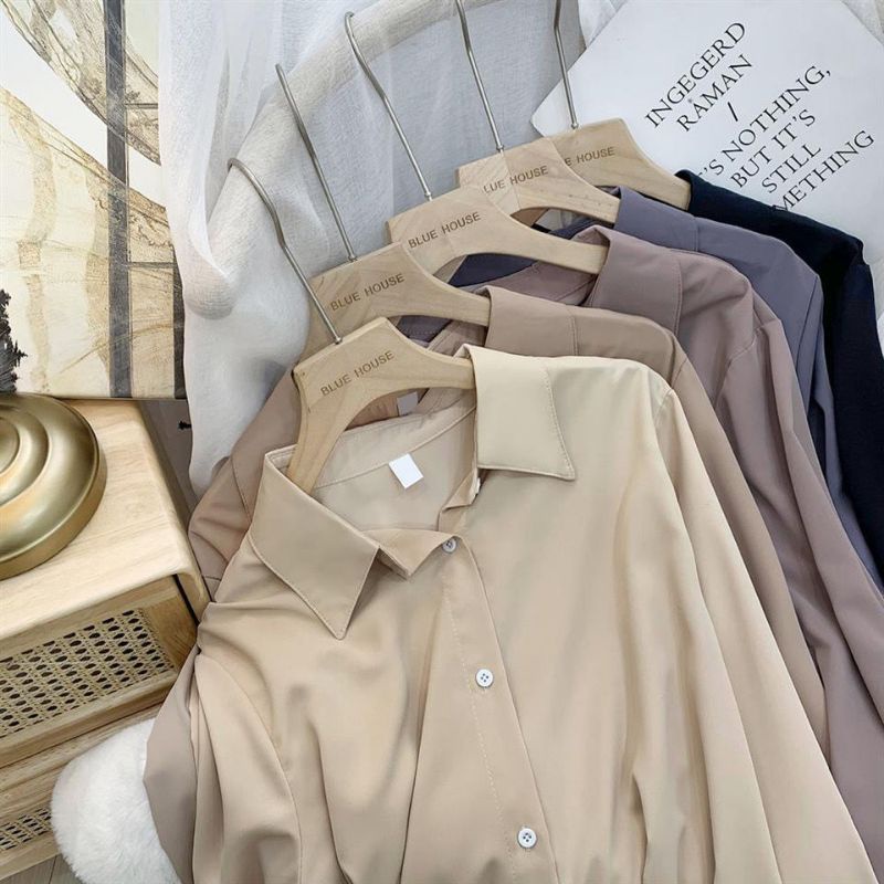 Ready StockWomen Blouse  Elegant temperament long sleeved net shirt women's 2022 early autumn loose drape casual shirt allmatch top