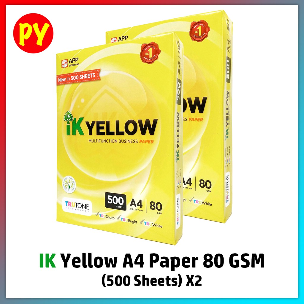 IK YELLOW Paper A4 8gm - IK A4 paper 80GSM 500 sheets X 2 Pack
