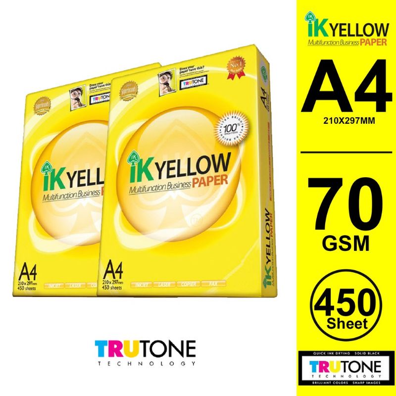 [MEOW] IK Yellow A4 Paper 70GSM/80GSM 450's / Kertas Fotostat / Kertas ...