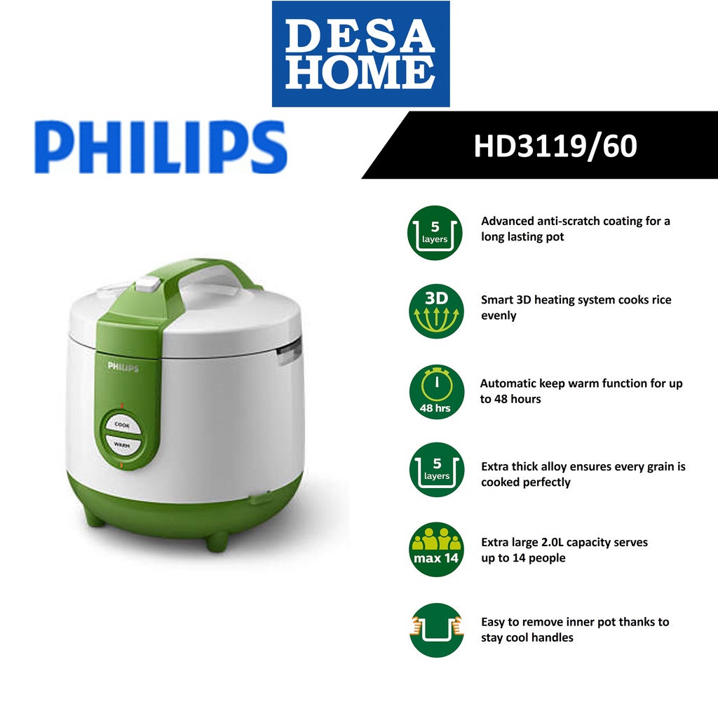 PHILIPS HD3119 2L JAR RICE COOKER COLOUR (HD3129) Shopee Malaysia