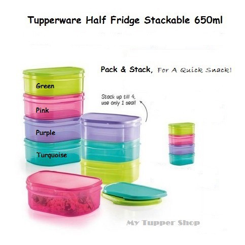 Tupperware Half Fridge Stackable Set (4) 650ml Green/Blue/Pink/Purple