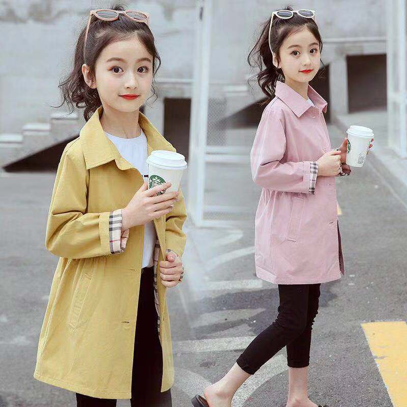 Girls Autumn Wears Mid Thigh Pink Trench Coat Korean Kids Outerwears Shopee Malaysia - yellow trench coat roblox