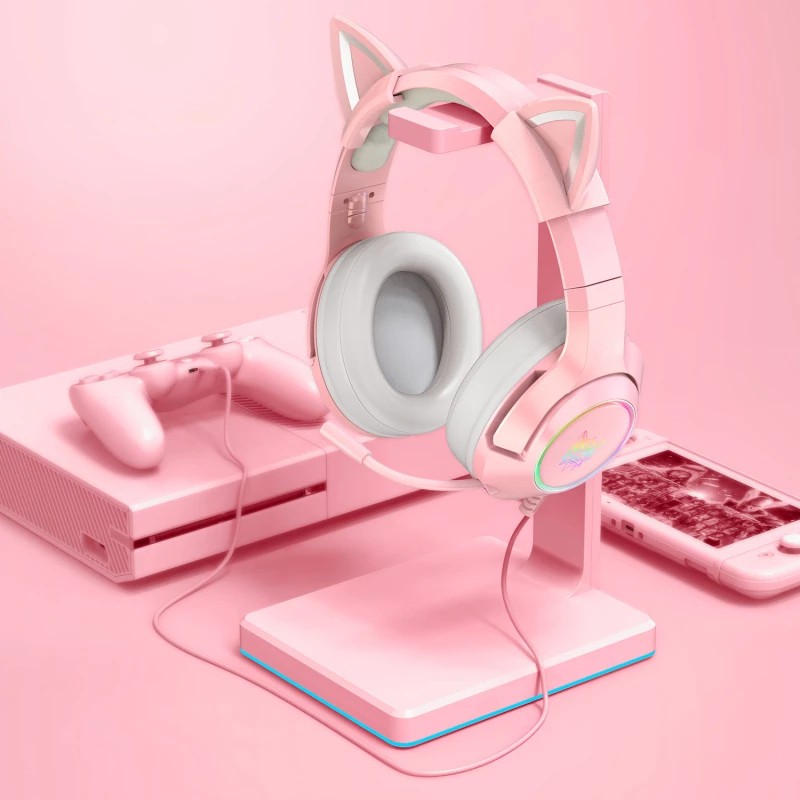 Nuevo K9 Pink Wired Game Cat Ear Headset con micrófono Hifi 7.1 Chann 