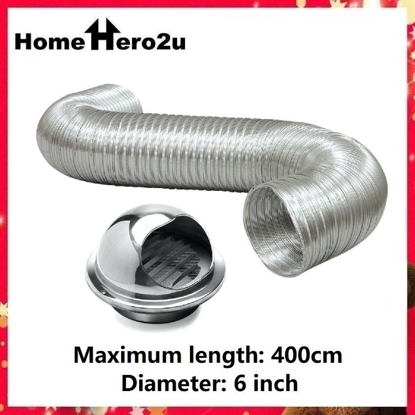Shunyo Ducting Flexible Aluminium Hose with Stainless Steel Cap 4m