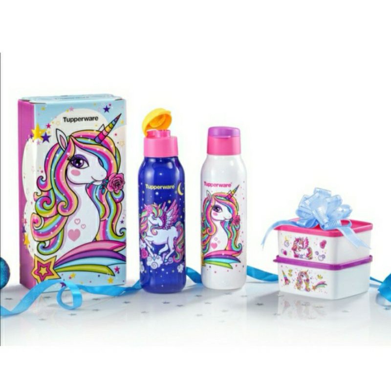 ❤BEST PRICE❤ Tupperware Unicorn Collection 750ml (2) with giftbox + Unicorn Snack Box 400ml (2)