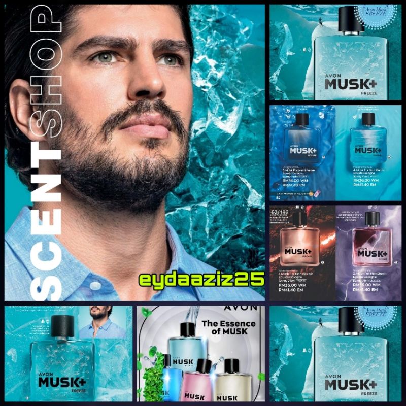 SET Perfume Avon musk MARINE STORM INTENSE VULCAIN FREEZE EDC untuk lelaki 75 ml 200 original