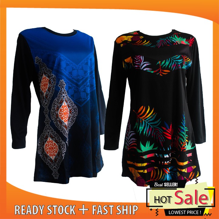 Harga Borong Baju Muslimah Perempuan Fashion Corak Bunga Full Printing Lengan Panjang Kain Jersey Longsleeve Blouse Shopee Malaysia