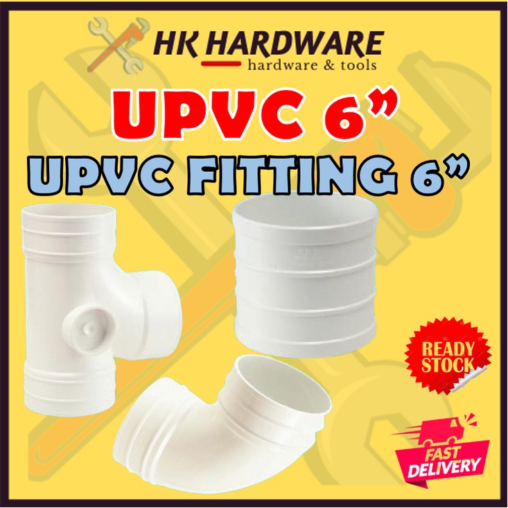 UPVC PIPE FITTING 6" UPVC PAIP TEE ELBOW SOCKET PAIP PUTIH 6 INCI HIGH