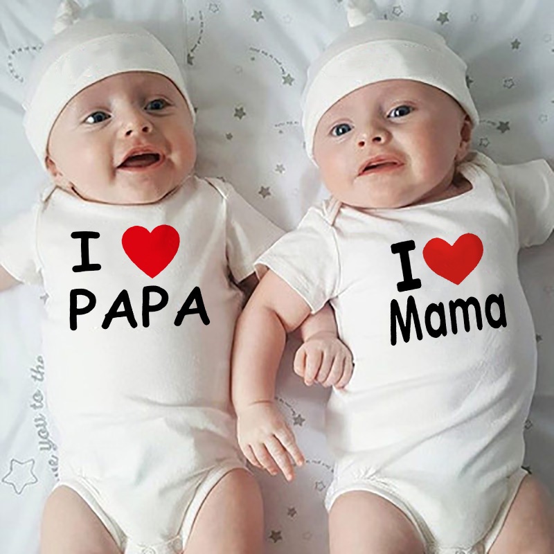 I Love Mama And I Love Papa Baby Bodysuit Twins Soft Toddler Infant Wear White Clothing Summer Wear Shopee Malaysia