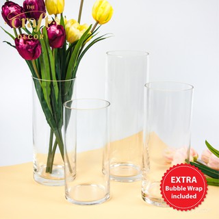 The Craft Decor Transparent Cylinder Glass Vase | Flower Vase | Pasu Gelas *Extra Bubble Wrap Included*