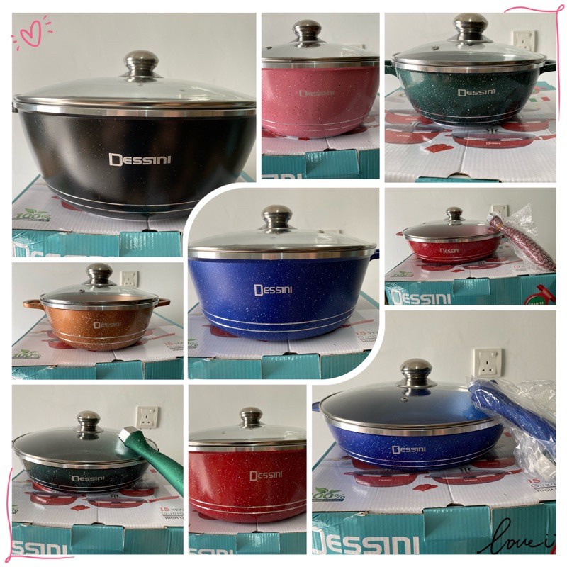 Color Random Delivery Dessini Italy 2pcs Granite Aluminium Non Stick Casserole Pot Bowl Deep Fry Pan Cookware Tool Shopee Malaysia