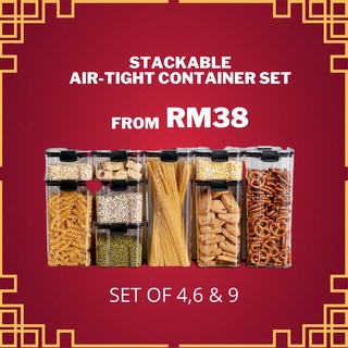 TrendyTech【ReadyStock】(Set of 4 / 6 /9) Japanese Style Air-Tight Kitchen Storage Containers Stackable Lock & Sealed