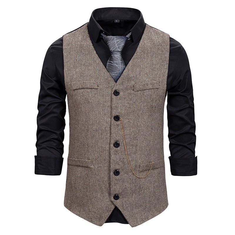 Mens Vests Gold Chain Decoration Single Breasted Men's Suit Vest Casual