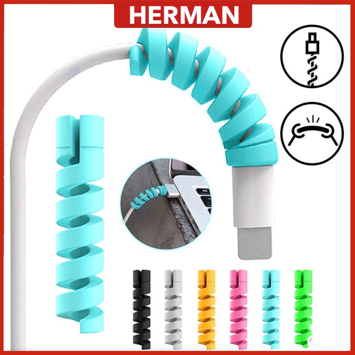 HERMAN Cable Charger Earphone Handsfree Protector Wire Data Spiral Protective Cover Pelindung Kabel 硅胶耳数据线保护套